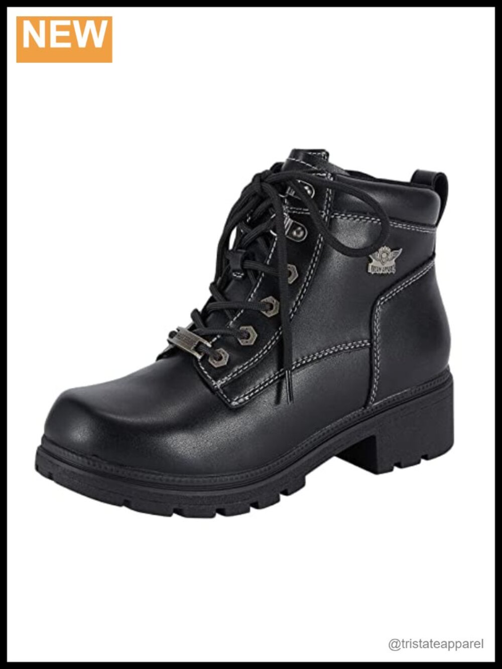 Faux Leather Lace Up Motorcycle Ankle Booties with Side Zipper, Low Heel
